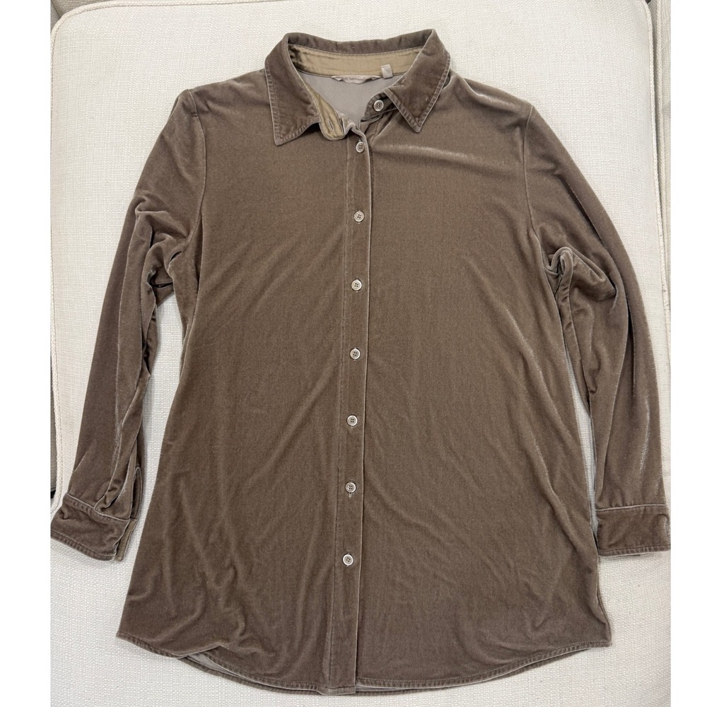 Soft Surroundings Velvet Shirt Womens Medium Taupe Brown Button Down Excellent